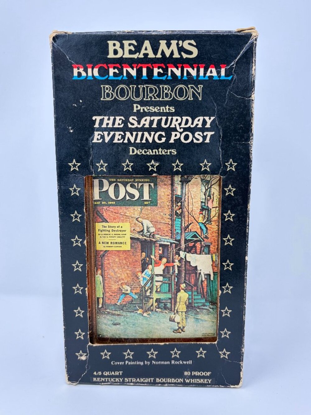 Vtg Jim Beam Bicentennial Bourbon Saturday Evening Post Decanter w/ Box Whiskey